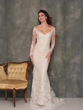 Dave Johnny 10452 Embroidered MODEST Long Sleeve Gown  2 NWT Ivory Bridal 990