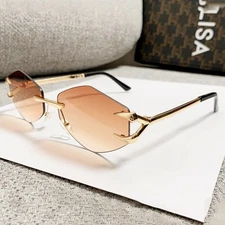 Trendy 90's Vintage Men's Women's Gold Frame Brown Tint Hexagon Sunglasses