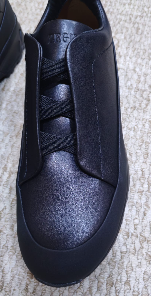 ZEGNA Black Smooth Leather Triple Stitch Monte Sneakers UK 9 US 10