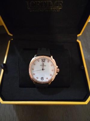 #4 IceTime 42mm Men's Rose Gold Steel Watch 0.10ct Diamonds White Dial AB712