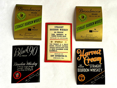 LOT OF 5 VINTAGE BOURBON WHISKEY 2''x3'' NEW AND UNUSED LABELS
