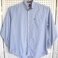 Tommy Hilfiger Mens SIZE L Blue White Stripe LS Button Down Shirt