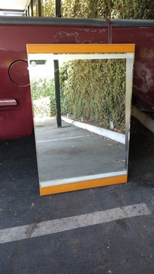 (BIF-Korea) Mid Century Modern Bright Orange Solid Wood Mirror (29¼''x43¼''x1'') VG