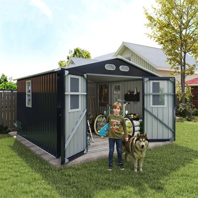 8x8 FT Outdoor Storage Shed Metal Tool Shed with Windows & Lockable Doors Patio