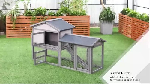 5ft Wooden Rabbit Guniea Pigs Hutch with Run 2 Tiers Outdoor Cage Pet House - Video 1 of 1