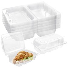 Disposable Sturdy Plastic Hinged Food Containers with Clear Lids 40 Pack Cl...