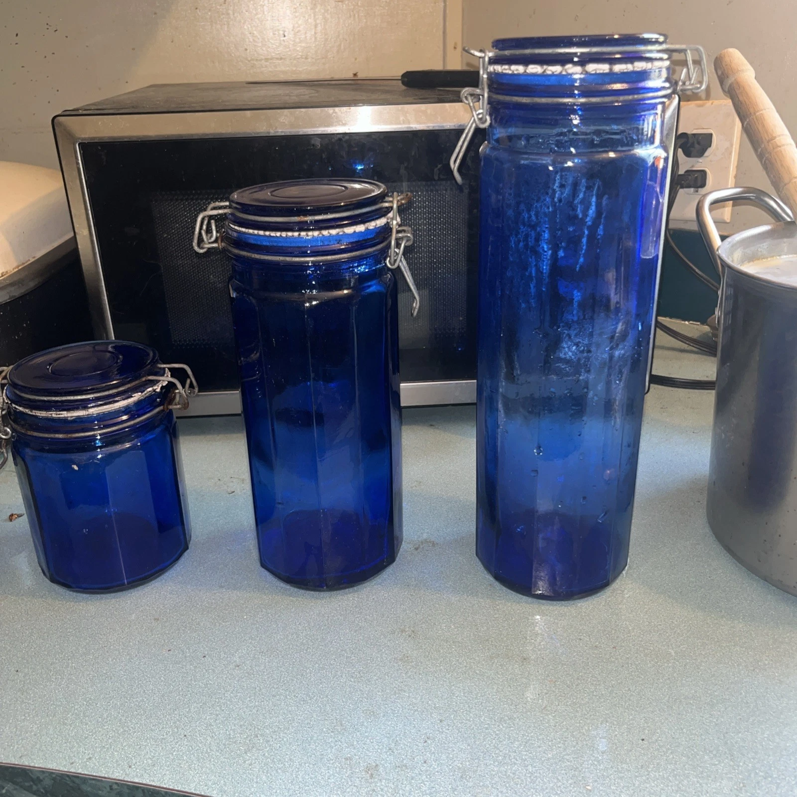 Vintage Colbalt Blue Glass Canister - Set Of 3