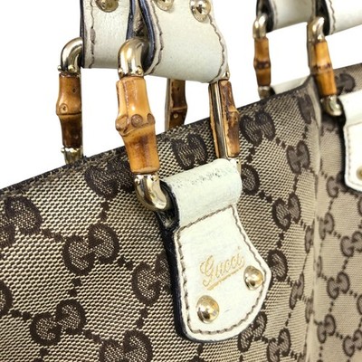Auth Gucci Tote Bag Bamboo GG Logo 154375 Handbag Shoulder Bag