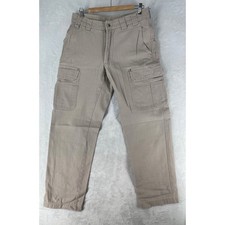 Duluth Trading Co Mens 34x34 Tan Fire Hose Relaxed Fit Cargo Work Pants Canvas
