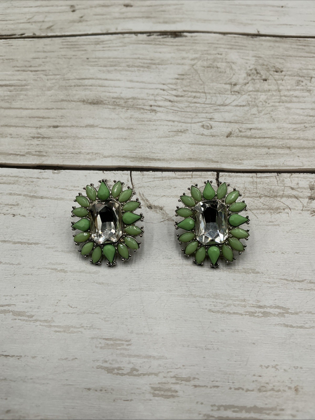 Sparkling Mint Green Crystal & Clear Emerald-Cut Statement Stud Earrings