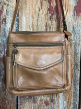 Vintage Fossil 75082 leather crossbody shoulder bag purse w/key brown