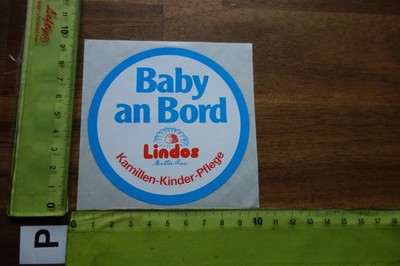 Alter Aufkleber Beschriftung Baby an Bord/dabei /fährt mit/im Auto LINDOS