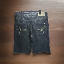 Rocawear Men 38 Black Denim Jean Shorts Regular Fit Embroidered Pockets Raw Y2K