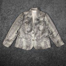 Chico's Blazer Jacket Women's 2 US 12/L Gold Metallic Snakeskin Jacquard EUC