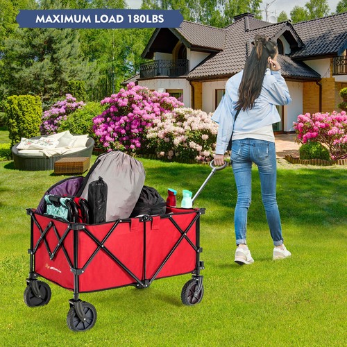 Collapsible Folding Wagon Utility Cart W/Wheels & Adjustable Handle Red - Picture 3 of 6