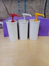 Vintage Tupperware Condiment Set - Ketchup Mustard Mayo Pump Dispensers