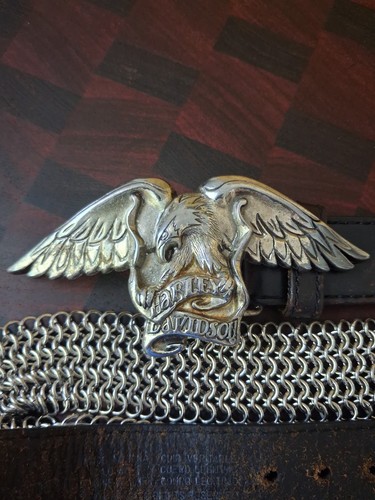 Harley Davidson 2005 Genuine Leather Belt With Eagle Buckle And Chain Link 42" L
