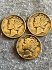 Lot of Three Mercury Dime 1944 P, 1942 D, 1945 D