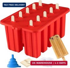 10 Cavity Silicone Popsicle Molds BPA Free Ice Pop Maker with Sticks Red