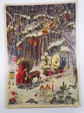 Alter Adventskalender Weihnachtsmann Schlitten 1957