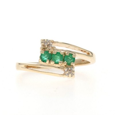 Gelbgold Smaragd Diamant Bypass Ring - 10k rund 0,31ctw Dreisteine