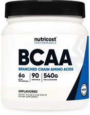 Nutricost BCAA Powder 90 Servings (Unflavored) - 6000mg Per Serving