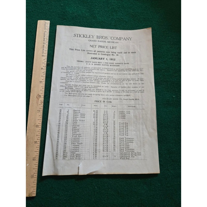 Antique 1925 Stickley Brothers Advertising Net Price List