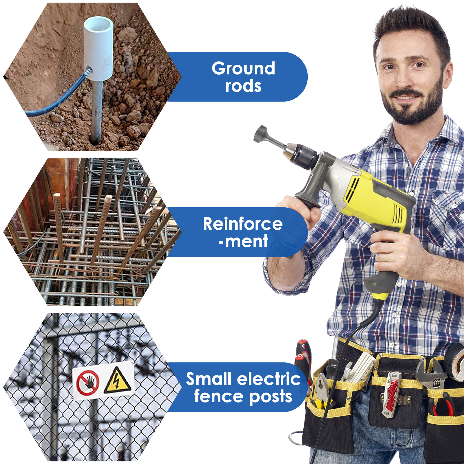 Ground Rod Driver SDS Plus T Post Tool Bit for SDS Plus Hammer