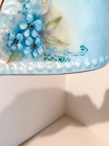 Vintage Porzellan Silberbesteck Löffel Dose mit handbemalten Blumen/Brieföffner - Bild 3 von 6