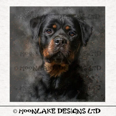 MOONLAKE FABRICS Hund - Rottweiler Portrait - Stoff Bastelbahnen in 100% Baumwolle oder Polyester
