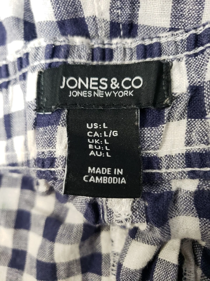 Pantalones Cortos Jones New York Para Mujer Grandes 100% Lino Cuadros Guinga Azul Alto 34x3.5 Foto 2 de 4