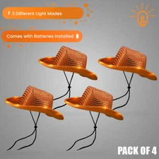 Orange LED Flashing Cowboy Hat with Sequin White Lights -Cowgirl Festival Party