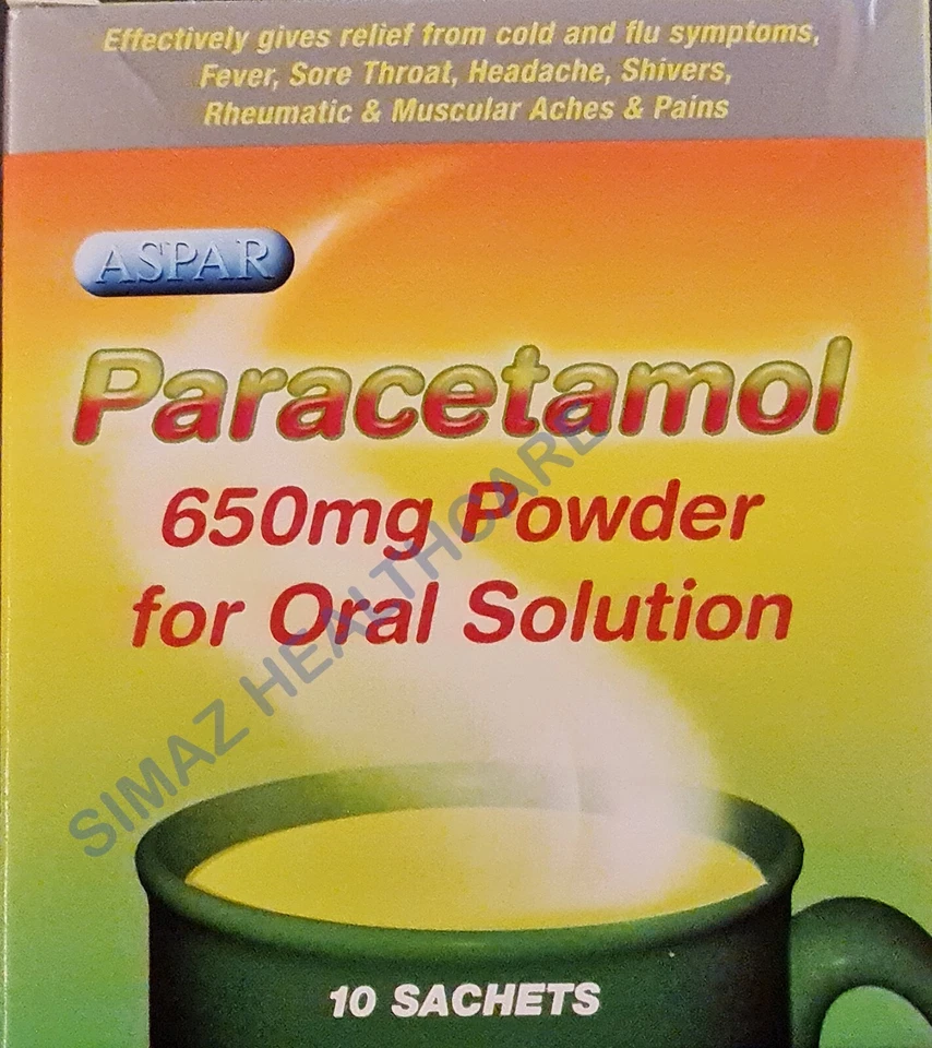 ASPAR Cold & Flu Relief 650mg 10 Sachets Paracetaml Powder Body Ache Pain Headache