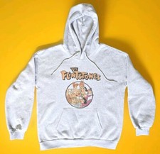 The Flintstones Gray Men's Pullover Long Sleeve Hooded Custom Sweatshirt Size LG