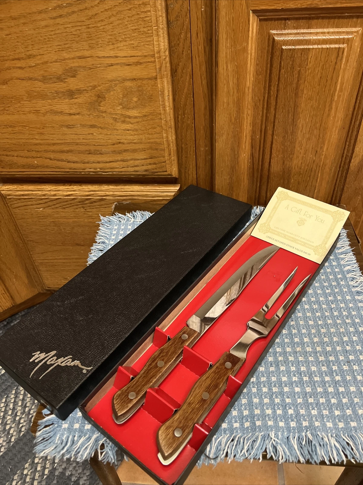 Maxam Knife Fork Stainless Steel Japan Box 13” Vintage Set