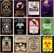 12-pk Funny Halloween Wine Bottle Label Stickers Beer Soda Drinks Spooky, Scary