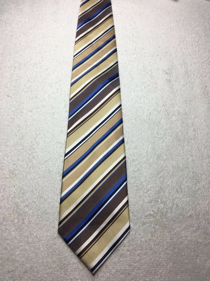 CORBATA LAURANT BENNET HOMBRE MARRÓN BEIGE AZUL BLANCO NEGRO RAYAS 3,5 X 60 Foto 2 de 4