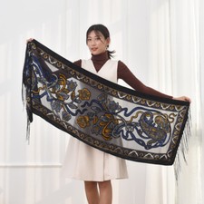 Ponchos de terciopelo de anacardo de lujo bufanda de invierno para mujer Shwal espalda musulmana pashmina