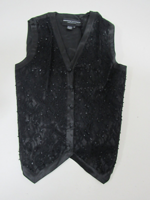 Adrienne Vittadini Women's Size M 100% Silk Black Sleeveless Vest