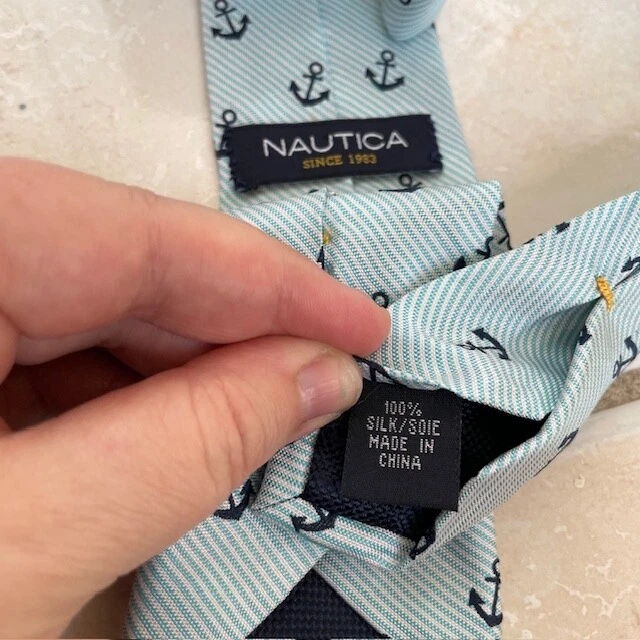 NAUTICA 100% Silk Boy's Tie Blue White Anchors Necktie - Image 3 of 4