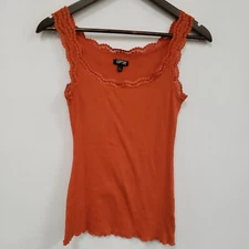 Apt 9 Womens Lace Trim Cami Tank Top Size S Orange Slim Fit Ribbed Preppy Y2K