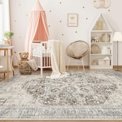 Area Rug Living Room Rugs - 8x10 Washable Boho Rug Vintage 8' x 10' Brown Blue - Picture 4 of 7