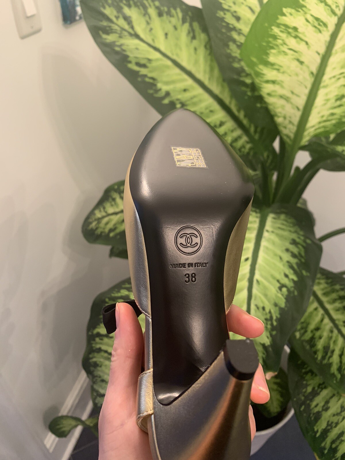 20A CHANEL LOGO Open Pumps Heels with Bow Black/Gold Size 38 New thumbnail 10