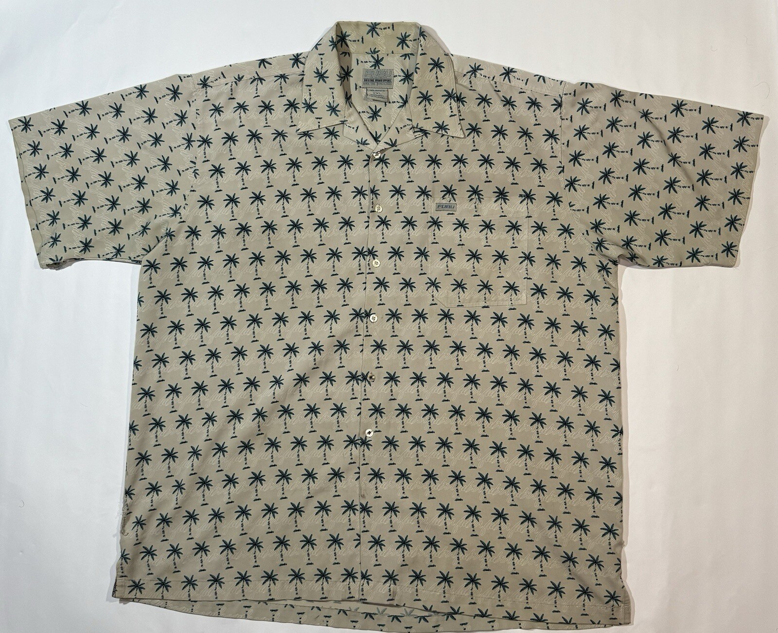 Vintage Fubu the Collection Short Sleeve Hawaiian Green Palm tree Shirt Size XXL