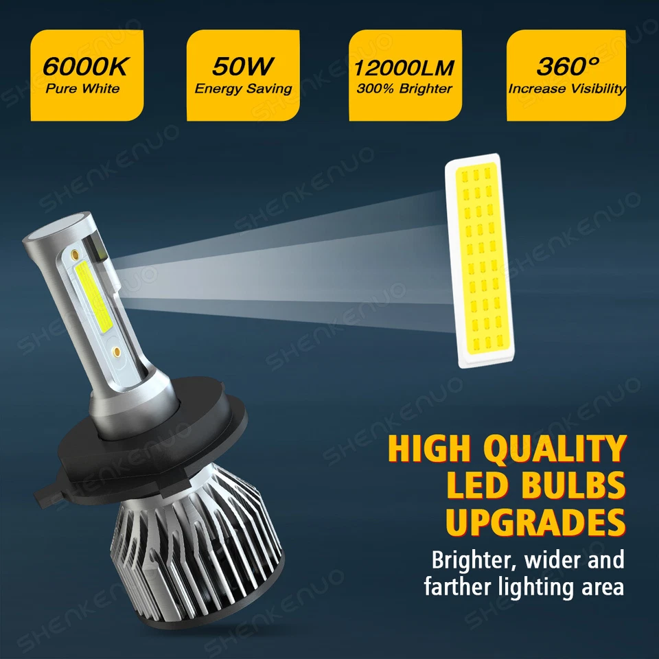 For Toyota Tacoma 2001-15 Combo LED Headlight Hi/Low + Fog Light Bulbs 6000K - Image 4 of 4