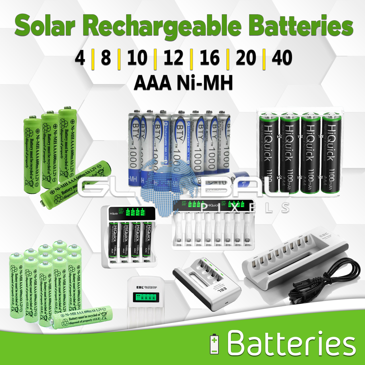 Solar Rechargeable Batteries AAA 1.2V NiMH 4/8/12/20/48 Garden Light lot Charger-image