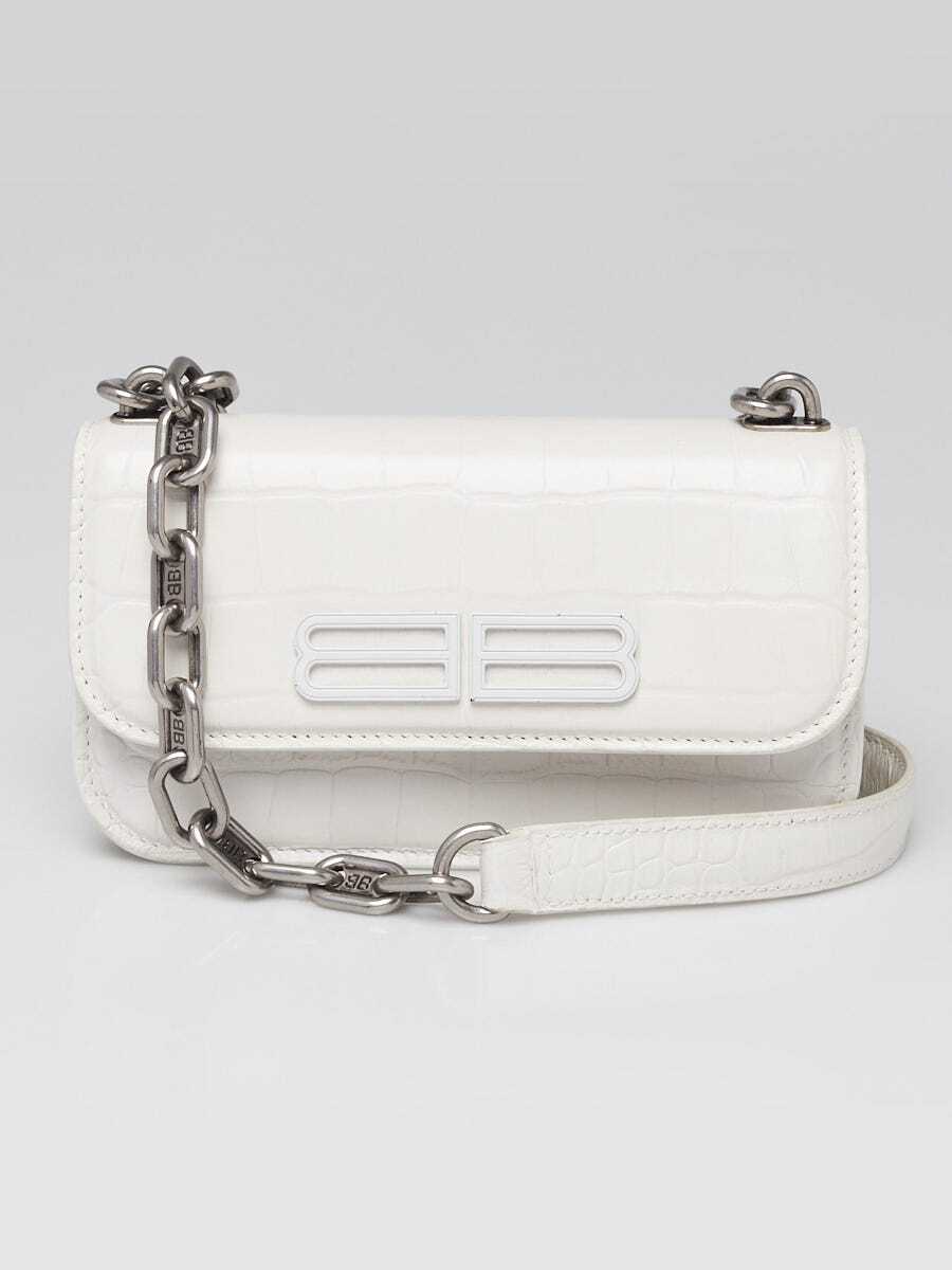 Balenciaga White Croc Embossed Calfskin Leather Gossip XS