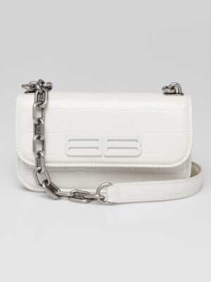 Balenciaga White Croc Embossed Calfskin Leather Gossip XS