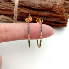 new colorful cubic zirconia pave Yellow Gold filled hoop Earrings girl gift