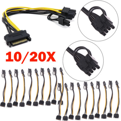 10/20x 15-pin SATA Male to 8-pin (6+2) PCI-E PCI Express Power Adapter Cable 8''